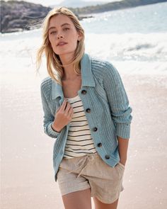 Your feedback led us to improve the fit of this button-down-inspired cardigan. We kept the rest as you like it, including the slubbed linen/cotton blend, great detailing, and relaxed yet tailored style.  Exclusive. Long raglan sleeves. Front placket with contrast faux-horn buttons. Patterned Cardigan Outfit, Knit Cardigan Pattern, As You Like It, 30s Fashion, Patterned Cardigans, Garnet Hill, Cotton Cardigan, Dresses Pants, Wrap Sweater