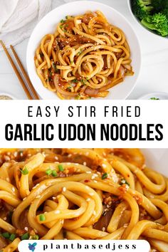 View on a bowl of vegan garlic udon noodles. Asian Style Garlic Noodles, Chilli Garlic Udon Noodles, Instant Pot Udon Noodles, Vegan Noodles Asian, Recipe For Udon Noodles, Meal Ideas Asian, Chinese Udon Noodle Recipes, Vegan Rice Noodles Recipe, Easy Vegetarian Noodle Recipes