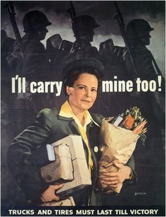 a woman holding a bunch of carrots in front of soldiers with the words i'll carry mine too