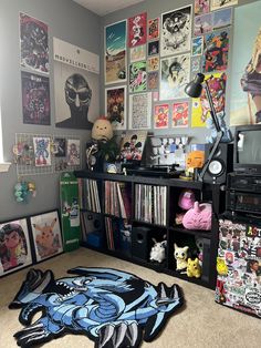 a room filled with various items and posters