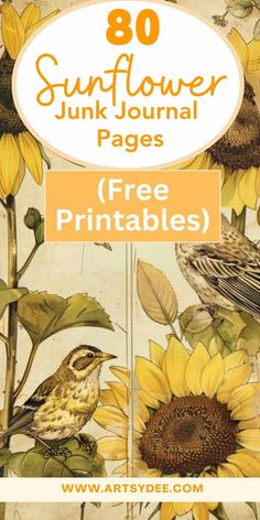 sunflowers and birds are featured in this postcard with the text, free printable