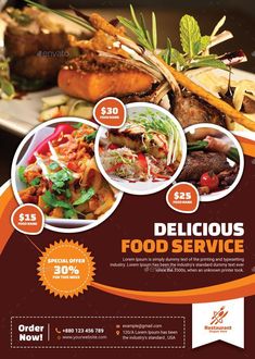 a restaurant flyer with food items on it