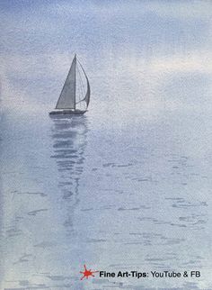 a painting of a sailboat in the ocean on a foggy day with red star