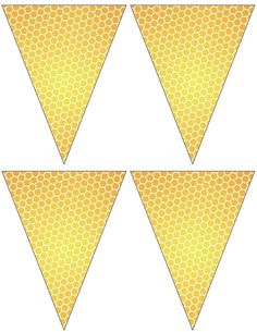 four yellow hexagonal triangles with honeycombs in the middle and one triangle at the top