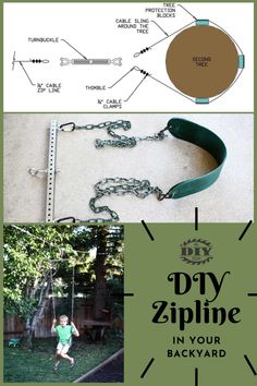 the instructions for how to make a diy zipline in your backyard or yard