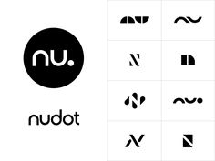 various logos designed for the company, including one with a letter n and two with an arrow