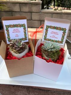 "Handcrafted Mini Heart Planter Dimensions 3 1/2\"H X 3 1/2\"W X 1 3/4\"D Each Mini Heart Planter will be planted with a beautiful handpicked 2\" succulent and finished off with moss. Succulents will vary.  Mini heart will be placed in a personalized Christmas gift box. Your short message will be printed out on the opening of the gift box. Please consider purchasing a heat pack if you're shipping to a place with low temps. We can not be responsible for frozen plants if one isn't purchased. Welco Christmas Succulent Arrangements, Christmas Succulent Ideas, Succulent Gift Ideas, Frozen Plants, Christmas Plants Gifts, Succulent Christmas, Gift Closet, Girly Christmas Gifts, Nurse Party