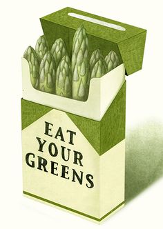 an open box of green beans with the words eat your greens on it