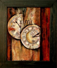 a painting of a clock with the word time on it