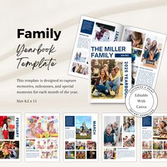 the family yearbook template is designed to capture memories and special moments for each month of the year