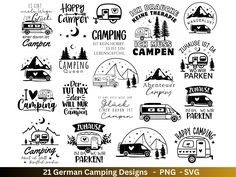 camping badges and emblems in black and white