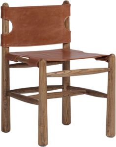 a wooden chair with leather seat and back