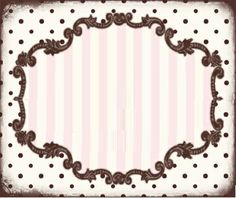 an old fashioned frame with polka dots on pink and white striped wallpaper, in the shape of a square