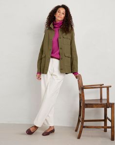 A lightweight utility style jacket in a tactile, garment-dyed organic cotton that will gain more character with every wear. Hardwearing patch pockets and internal pockets add an authentic workwear touch, and a hidden drawcord feature allows you to create a more fitted silhouette if desired. A truly timeless wardrobe staple, we love it styled with a vibrant knit or plain tee. Seasalt Cornwall, Utility Style, Timeless Wardrobe, Timeless Wardrobe Staples, Plain Tees, Long Sleeves Jacket, Cotton Jacket, Baby Clothes Shops, Wearing Dress