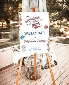 a welcome sign for a baseball themed birthday