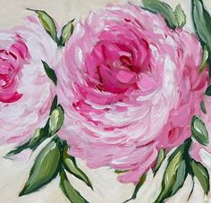 a painting of pink flowers on a white background