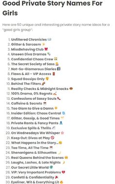 Here are 50 unique and interesting private story name ideas for a “good girls group”: Girl Groupchat Names Ideas, Savage Group Names, Names For Editing Accounts, Girl Gc Names Ideas, Crazy Group Names, Insta Names Unique, Girls Group Chat Names Ideas, Group Chat Ideas, Snapchat Group Chat Names