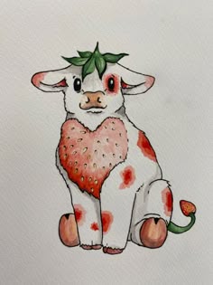 a drawing of a cow with a heart on it's chest