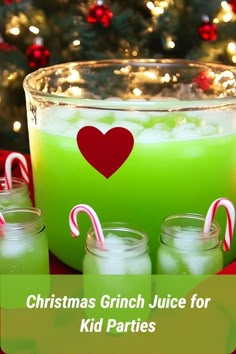 A vibrant green festive drink inspired by the Grinch, kids will adore it as a fun and refreshing Christmas party beverage. Christmas Party Snacks For Kids, Party Food Ideas Christmas, Christmas Party At School, Kid Christmas Party Food, Party Snacks For Kids, Healthy Christmas Party Food, Christmas Party Food Ideas, Christmas Party Snacks