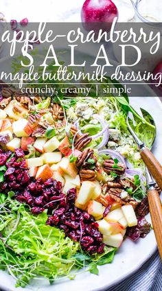 Apple cranberry salad on a serving plate with salad spoons on the side. Apple Salads, Gluten Free Apple Recipes, Apple Cranberry Salad, Thanksgiving Salad Recipes, Best Lunch Recipes, Thanksgiving Salad, Gluten Free Apple, Apple Salad Recipes