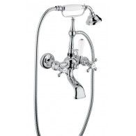 the bathtub faucet has two handset spout and hand shower head