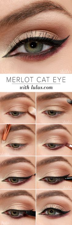 LuLu*s How-To: Merlot Cat Eye Makeup Tutorial at LuLus.com! Eye Makeup For Brown Eyes, Cat Eye Makeup Tutorial, Wedding Makeup For Blue Eyes, Wedding Makeup Blue, Black Smokey Eye Makeup, Pale Skin Makeup, Wedding Makeup For Brunettes