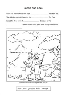 the story of jacob and ezau is shown in this coloring page