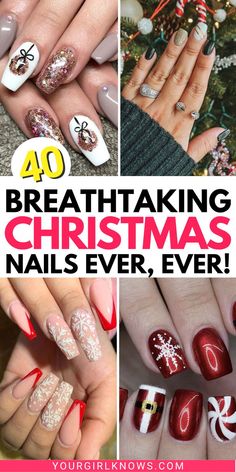 Get your nails in the holiday spirit with these 40 festive nail designs. Whether you're looking for a classic red and green design or something more unique, we've got you covered. So get ready to deck your digits in style this Christmas! Sparkly Christmas Nails, Christmas Nail Designs Holiday, Nail Art Noel, Santa Nails, Christmas Simple, December Nails, Red Christmas Nails, Holiday Nail Designs, Christmas Nails Easy