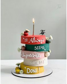 there is a cake that has been decorated with words on it