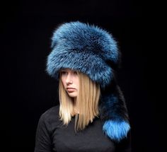 Real Blue Silver Fox Fur Winter Hat Beanie Detachable Tail | eBay Blue Brimmed Hat For Winter, Blue Brimmed Winter Hat, Blue Hats For Outdoor Fall Activities, Fitted Blue Fall Hat, Blue Winter Hats For Cold Weather, Blue Winter Outdoor Hat, Blue Beanie For Fall, Blue Outdoor Hat, Fitted Blue Outdoor Hat