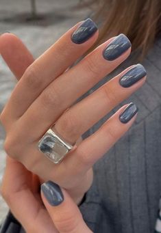 Milky Nails, Nagel Tips, Smink Inspiration, Casual Nails, Blue Nail Polish, Gray Nails, Makijaż Smokey Eye, Blue Nail, Nails 2024