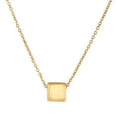 14k Yellow Gold Diamond Cut Square Shape Pendant Chain Necklace, 18" Cube Pendant, Elephant Pendant Necklace, Key Pendant Necklace, Bezel Necklace, Infinity Pendant, Cuban Link Chain Necklaces, Fancy Necklace, Gold Fashion Necklace, Elephant Pendant