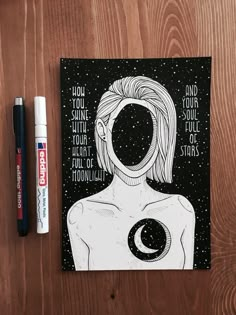 a drawing of a woman's face with the words you are your soul, and stars above her