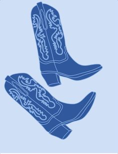 two blue cowboy boots with designs on them