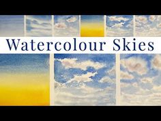 watercolour skies in different shades of blue, yellow and white with the words