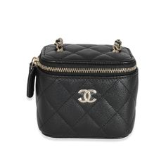 Chanel Black Quilted Caviar Cc Link Mini Vanity Case Chanel Black Pristine Mini Vanity, Vanity Case, Burberry Shoes, Handbag Wallet, Black Exterior, Black Quilt, Wallet Accessories, Chanel Black, Wallet Case