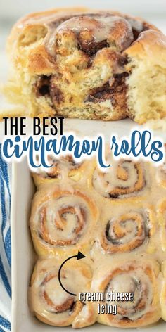 the best cinnamon rolls are made with cream cheese icing and then rolled up to look like cinnamon rolls