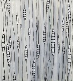 an abstract painting with black and white lines