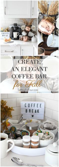 an assortment of coffee pans and plates on a kitchen counter with text overlay