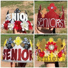 four pictures of different crowns with the words senior and senior written on each one side