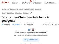 two tweets that are on the same page, one says do any non - christians talk to their god / gods?