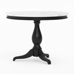 a black and white table with marble top on an isolated pedestal, viewed from the front