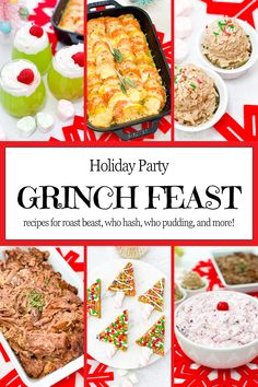 holiday party food and desserts with the title overlay reads, holiday party crunch feast