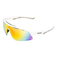 a pair of white sunglasses with rainbow lens