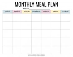 a printable meal planner with the words, month by month and an empty space for notes