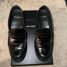 Very Trendy Size 39 True To Size Black $845+Tax Black Slip-on Tassel Loafers With Leather Footbed, Timeless Black Slip-on Tassel Loafers, Black Patent Leather Slip-on Tassel Loafers, Saint Laurent Shoes, Shoes Color, Loafer Flats, Flat Shoes Women, Limited Time, Shoes Flats