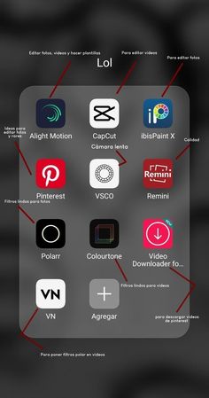 an iphone screen with many different app icons on the side and red arrows pointing up to it