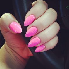 Bright pink gel nails almond nails Coral Pink Almond Nails, Coral Pink Acrylic Nails Almond, Almond Bright Pink Nails, Bubble Gum Pink Almond Nails, Pink Gel Extension Nails Almond, Almond Nails Pink, Bright Pink Nails, Almond Gel Nails, Short Almond Nails