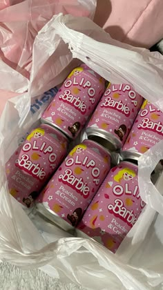 six pink baby powdered drinks in a plastic bag