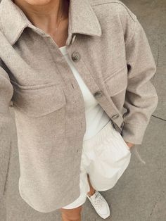 Shacket Season affordable shacket neutral shacket new balance sneakers #fallfashion #shacketseason #casualoutfit Neutral Shacket, Shacket Outfit, Neutral Outfits, Fall Transition, Balance Sneakers, Summer To Fall, New Balance Sneakers, Neutral Outfit, I Know It